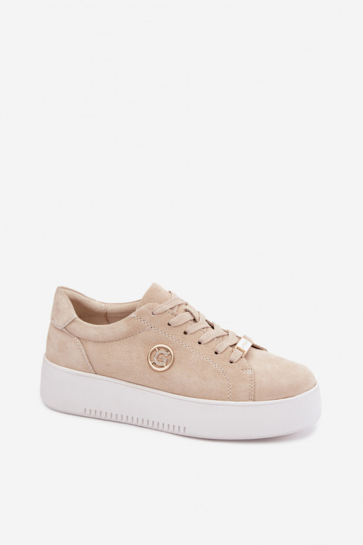 Sandfarbene Damensneaker aus Kunstveloursleder mit Plattform Dainty