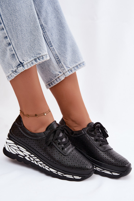 Schwarze Damenschuhe mit Ausschnitten und Plattform Morra