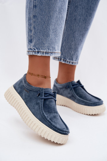 Blaue Damenschuhe aus Kunstveloursleder mit Plattform Jamila