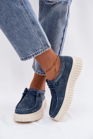 Blaue Damenschuhe aus Kunstveloursleder mit Plattform Jamila 2