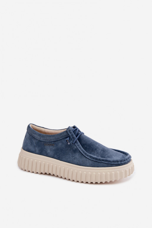 Blaue Damenschuhe aus Kunstveloursleder mit Plattform Jamila