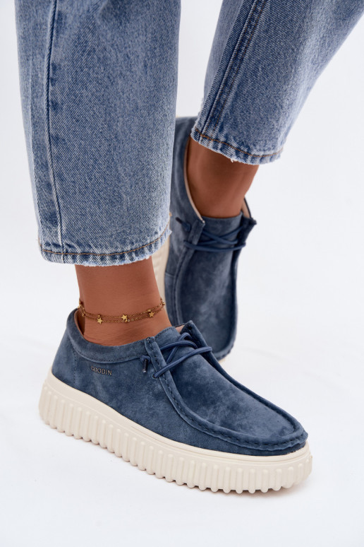 Blaue Damenschuhe aus Kunstveloursleder mit Plattform Jamila
