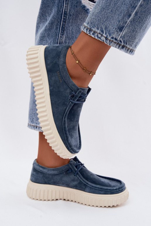 Blaue Damenschuhe aus Kunstveloursleder mit Plattform Jamila