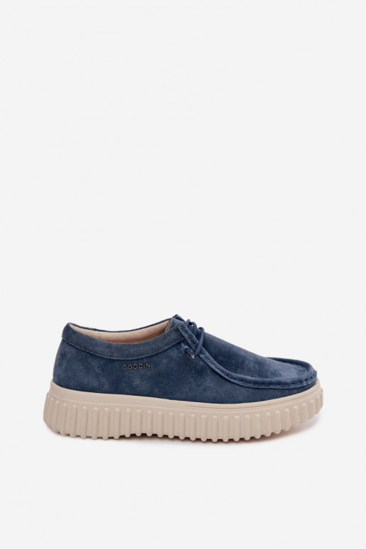 Blaue Damenschuhe aus Kunstveloursleder mit Plattform Jamila