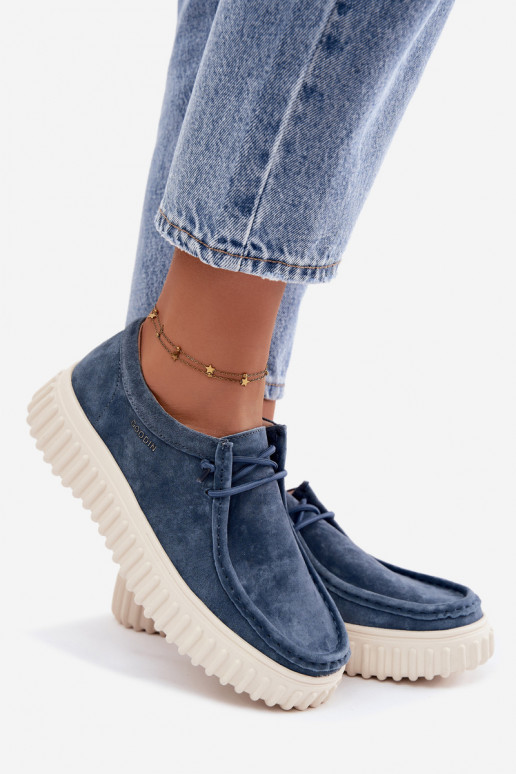 Blaue Damenschuhe aus Kunstveloursleder mit Plattform Jamila