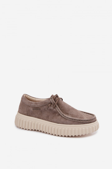 Lehmfarbene Damenschuhe aus Kunstveloursleder mit Plattform Jamila 2
