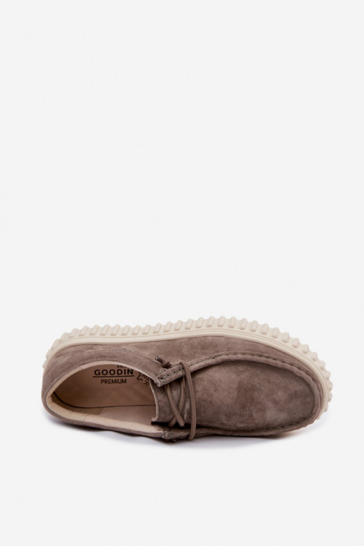 Lehmfarbene Damenschuhe aus Kunstveloursleder mit Plattform Jamila