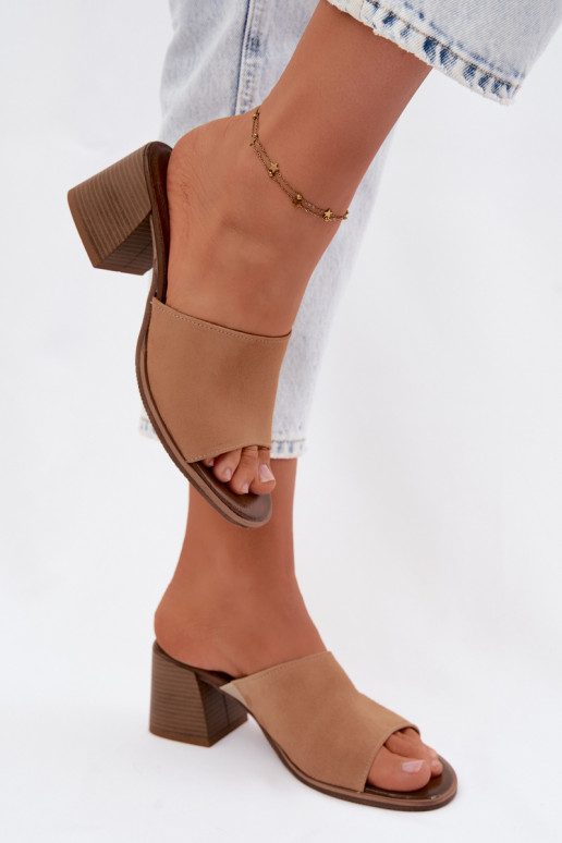 Beige Damen Kunstveloursleder Pantoletten mit Absatz Zazoo