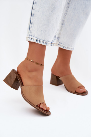 Beige Damen Kunstveloursleder Pantoletten mit Absatz Zazoo 2