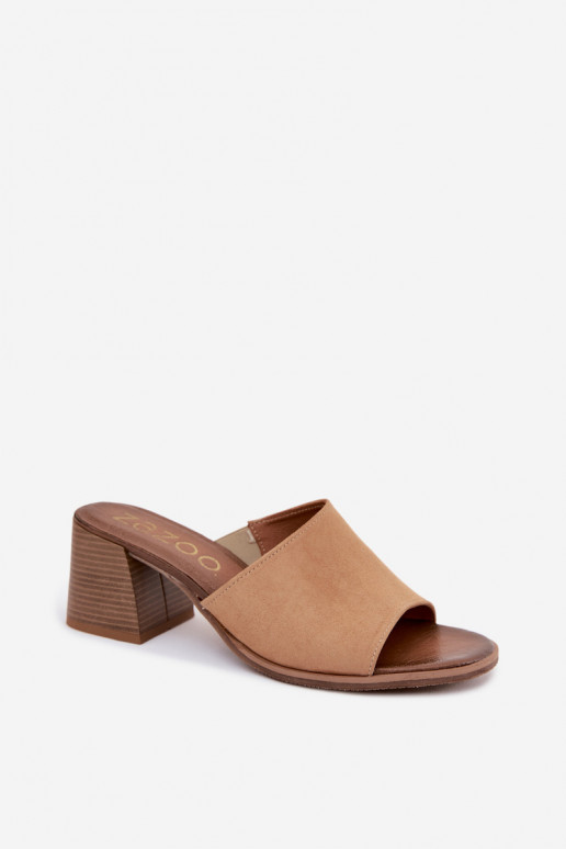 Beige Damen Kunstveloursleder Pantoletten mit Absatz Zazoo