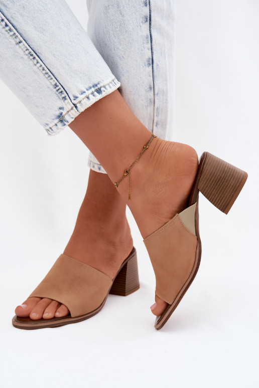 Beige Damen Kunstveloursleder Pantoletten mit Absatz Zazoo