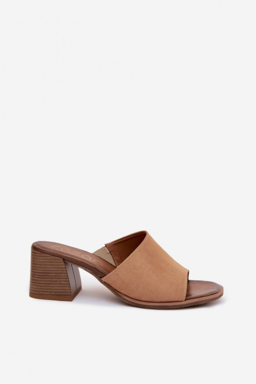 Beige Damen Kunstveloursleder Pantoletten mit Absatz Zazoo