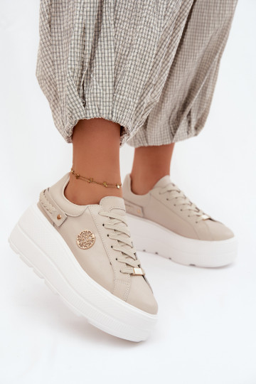 Sneaker aus Kunstleder für Damen mit Plateau D&A LR61-7095 in Sandfarbe