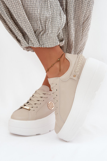 Sneaker aus Kunstleder für Damen mit Plateau D&A LR61-7095 in Sandfarbe 2