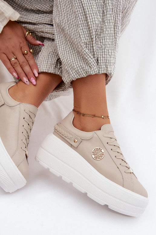 Sneaker aus Kunstleder für Damen mit Plateau D&A LR61-7095 in Sandfarbe