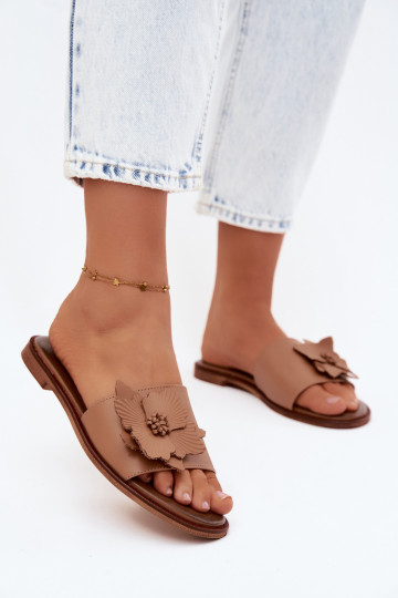Lederpantoletten für Damen mit Ornamenten Zazoo 40477 in Cappuccino-Farbe 2
