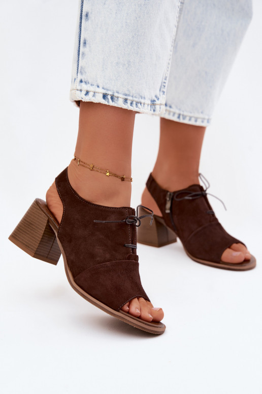 Elegante Leder High Heels mit stilvollen Details Zazoo 40523 in Schokoladenfarbe