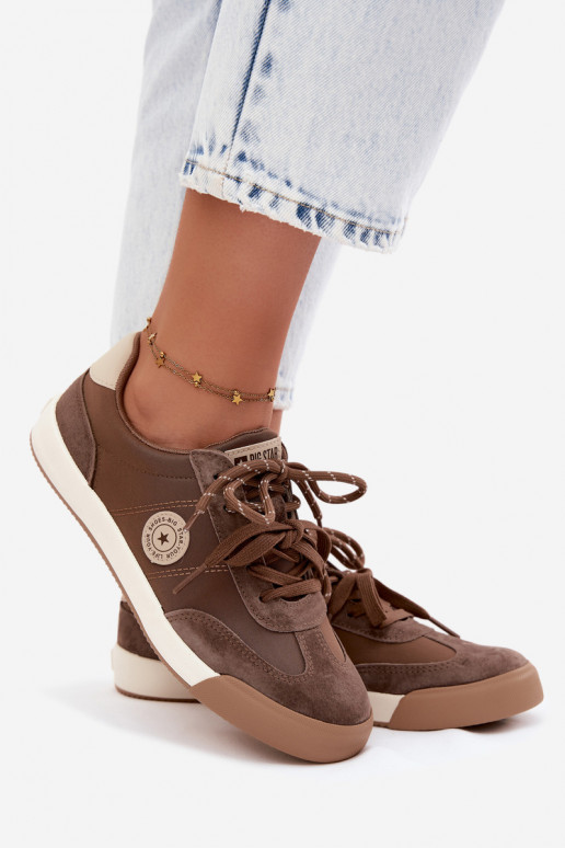 Wildleder-Sneaker für Damen mit doppelten Schnürsenkeln Big Star UU274002 in brauner Farbe