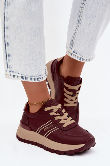 Bordeauxfarbene Damen-Sneaker mit Plattform Big Star UU274041
