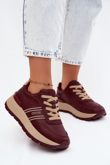 Bordeauxfarbene Damen-Sneaker mit Plattform Big Star UU274041 2