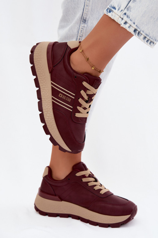 Bordeauxfarbene Damen-Sneaker mit Plattform Big Star UU274041