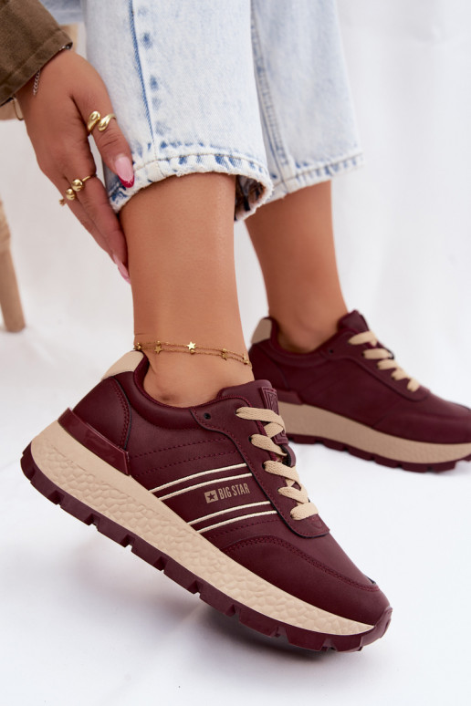 Bordeauxfarbene Damen-Sneaker mit Plattform Big Star UU274041