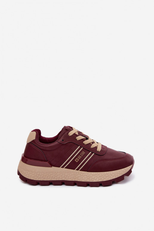 Bordeauxfarbene Damen-Sneaker mit Plattform Big Star UU274041