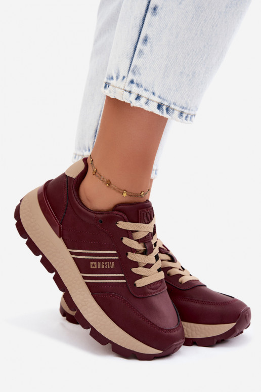 Bordeauxfarbene Damen-Sneaker mit Plattform Big Star UU274041