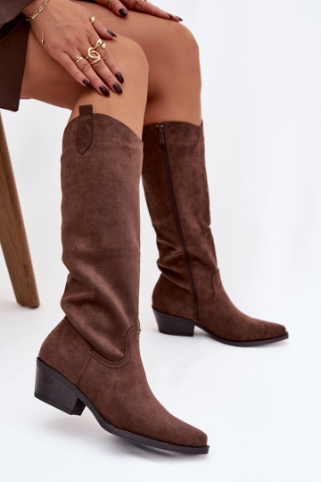 Stiefel CoZuboy-Stil Feminin mit Absätzenaus Öko-INildlederu braune Farbe Esmira 2