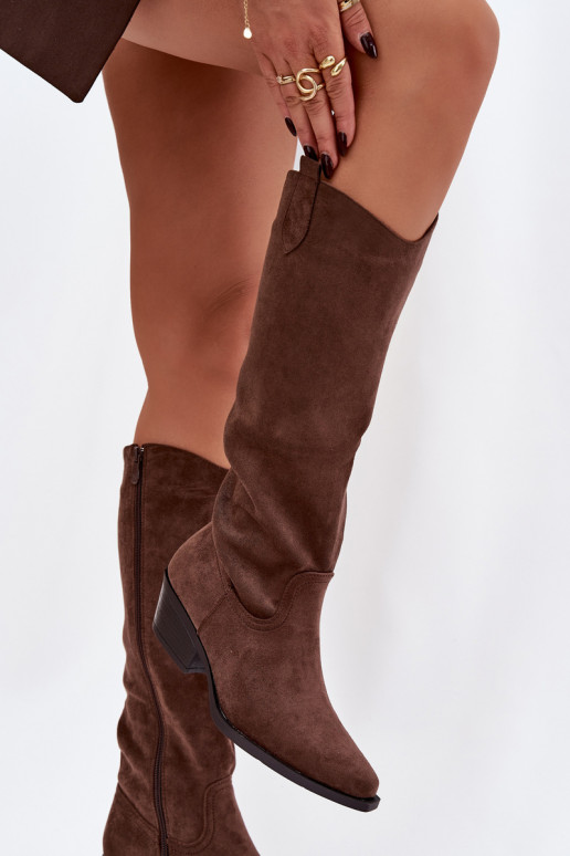 Braune Kunstveloursleder Cowboy-Stiefel mit Absatz Esmira
