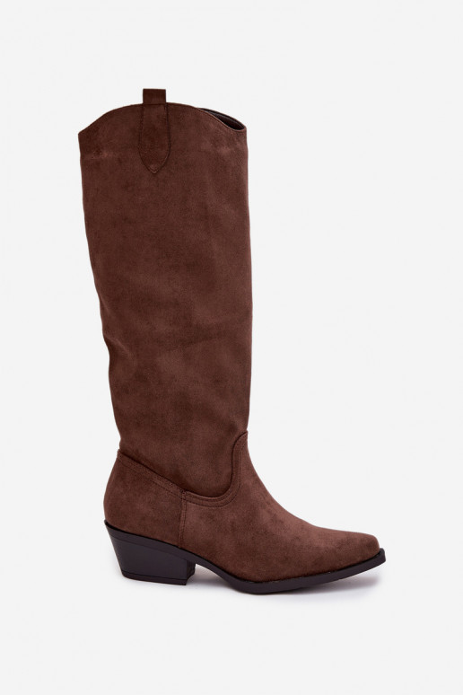Braune Kunstveloursleder Cowboy-Stiefel mit Absatz Esmira