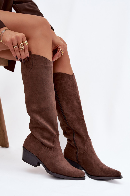 Braune Kunstveloursleder Cowboy-Stiefel mit Absatz Esmira