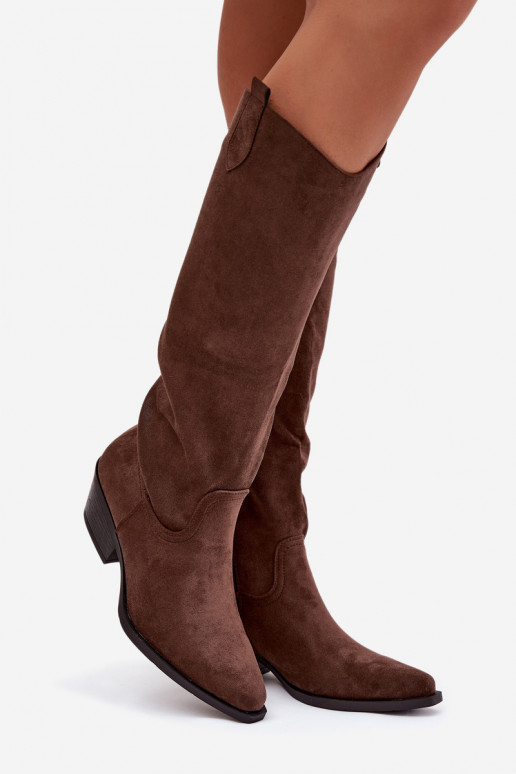 Braune Kunstveloursleder Cowboy-Stiefel mit Absatz Esmira