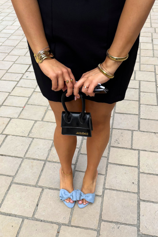 Damen Hausschuhe mit schmalen Absätzen und Schleifen aus blauen Kunstveloursleder Tai turignolia