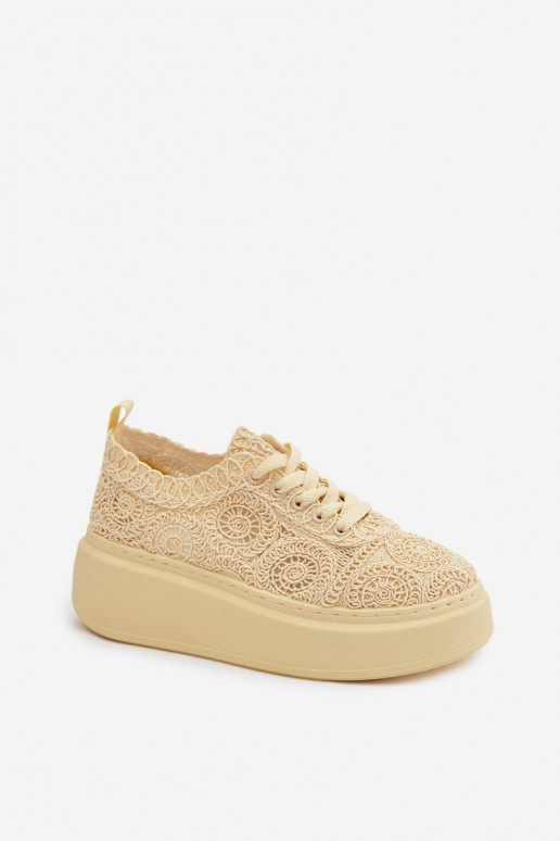Gelbe Freizeitschuhe mit Plattform und Spitzenmotiven Evalora