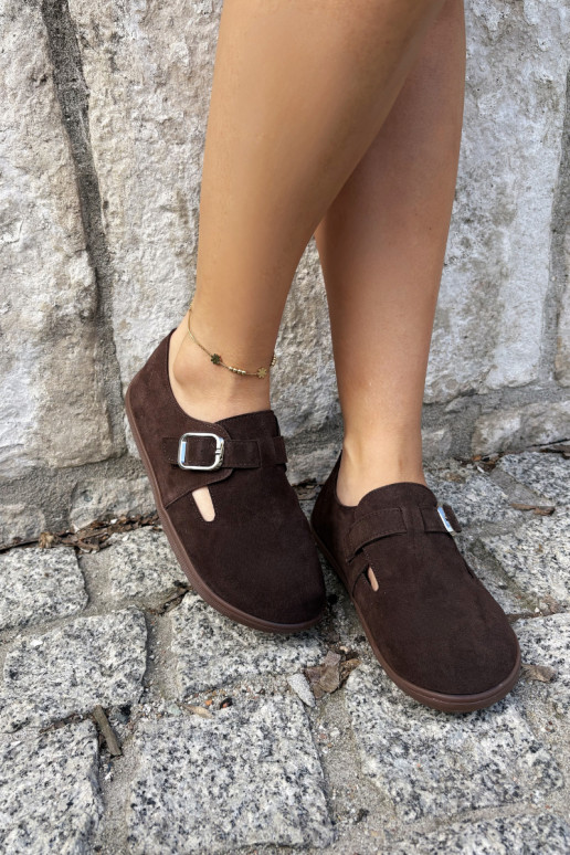 Damen Schuhe mit Schnallen aus Kunstveloursleder in schokoladenfarben Sombellia