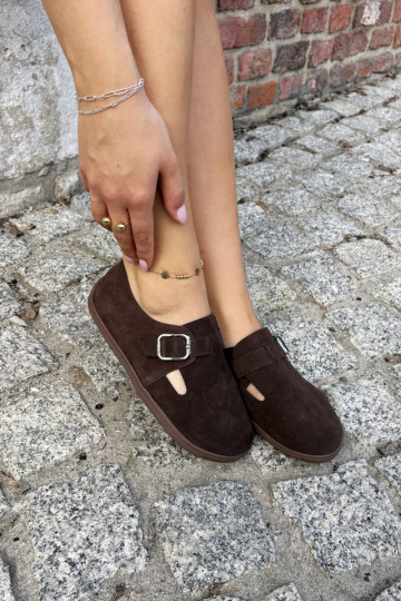 Damen Schuhe mit Schnallen aus Kunstveloursleder in schokoladenfarben Sombellia 2