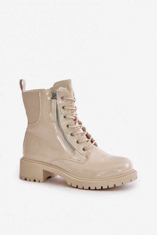 Beige Arbeitsstiefeletten mit Lackeffekt Ravanthia
