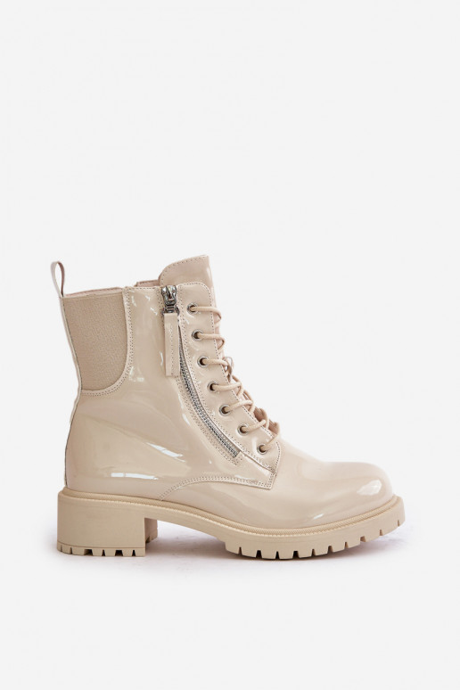 Beige Arbeitsstiefeletten mit Lackeffekt Ravanthia