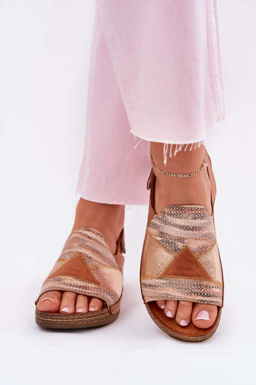 Braune Damen-Sandalen mit Plattform Braid Tai turiciejka L7067-29