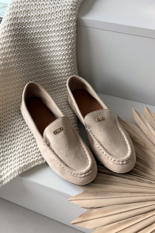 Beige Damen-Mokassins mit goldenen Details Sarivelle