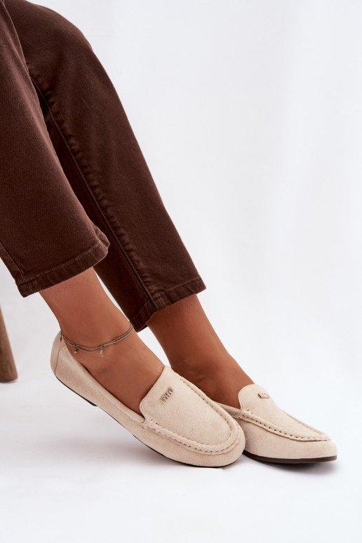 Beige Damen-Mokassins mit goldenen Details Sarivelle