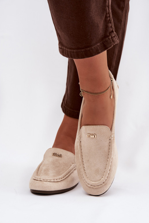Beige Damen-Mokassins mit goldenen Details Sarivelle