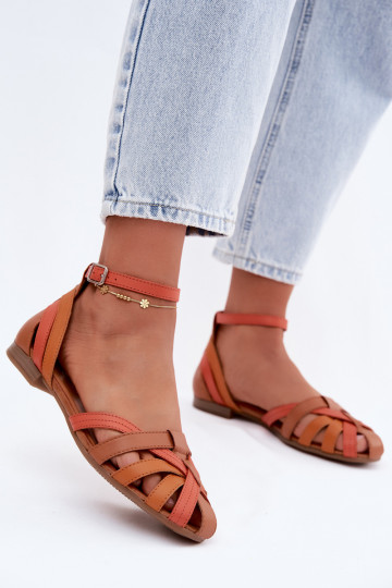 Orange-braune Damensandalen mit breiten Absätzen und Riemen Tai turiciejka P7539-18 2