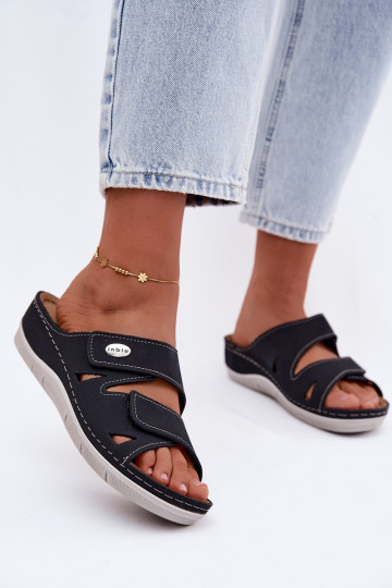 Dunkelblaue Damenschuhe aus Leder mit Klettverschlüssen Inblu OE0001GU