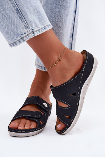 Dunkelblaue Damenschuhe aus Leder mit Klettverschlüssen Inblu OE0001GU 2