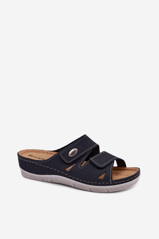 Dunkelblaue Damenschuhe aus Leder mit Klettverschlüssen Inblu OE0001GU