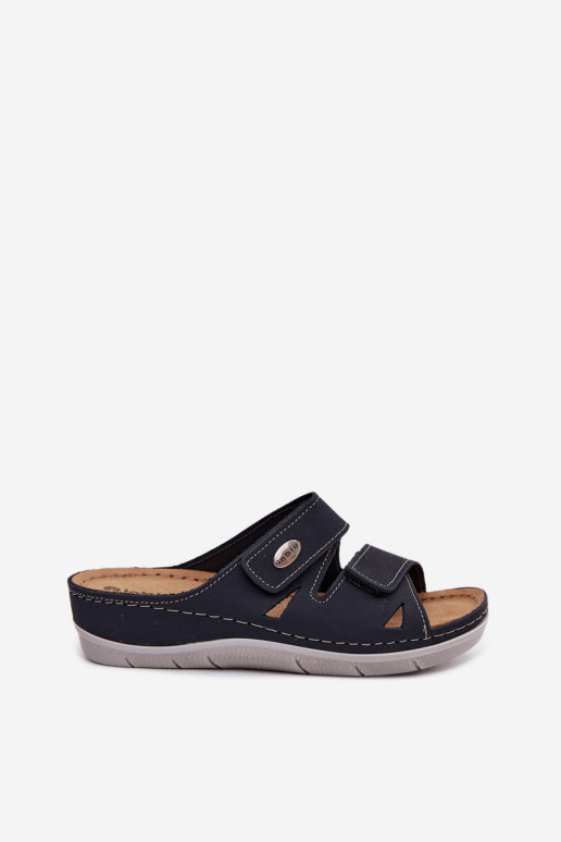 Dunkelblaue Damenschuhe aus Leder mit Klettverschlüssen Inblu OE0001GU