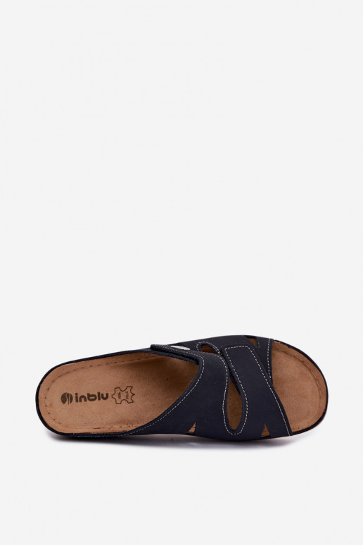 Dunkelblaue Damenschuhe aus Leder mit Klettverschlüssen Inblu OE0001GU