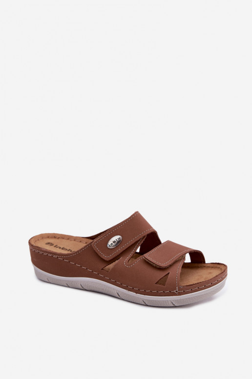 Braune Damenschuhe aus Leder mit Klettverschlüssen Inblu OE0001GU